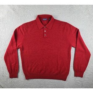 Grant Thomas Two Ply Cashmere Polo Sweater Mens XL Red Long Sleeve Pullover